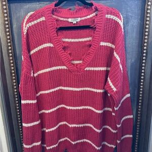 ANDREE BY UNIT Women's Pink and White V-Neck Sweater 3xl